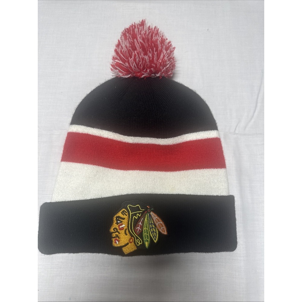 NHL Chicago Blackhawks Beanie Cap Ski Pom Pom Hockey Adult Knit Winter Hat